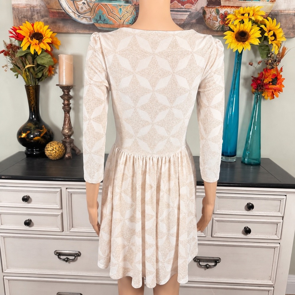 Topshop Dress Women's 4 Cream Gold Glitter Geometric Fit & Flare Glam Party - Picture 5 of 6